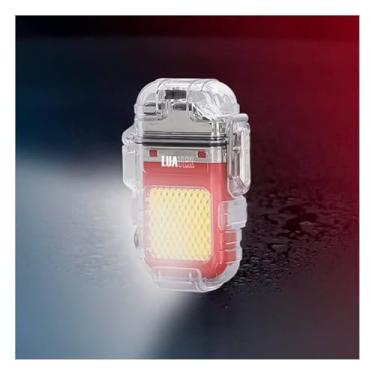 Imagem de Isqueiro de Plasma com Lanterna Vermelho Recarregável Resistente A Vento Forte Usb-C A Prova D'água Isqueiros Elétricos à Prova de Vento Para Atividades ao Ar Livre Acampamento Caminhada