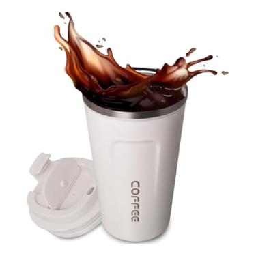 Imagem de Caneca Copo Térmico Coffee Para Café Chá Cerveja Inox Com Tampa Anti-vazamento 510ml Parede Dupla (Branco)
