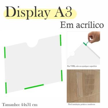 Imagem de 2 Display Parede Quadro Avisos Porta Folha A3 Acrílico Horiz - INDÚSTR