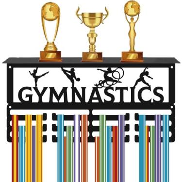 Imagem de CREATCABIN Suporte de Medalha de Ginástica Expositor de Troféu Esportivo Suporte de 3 fileiras Mais de 60 Medalhas Retângulo Preto Moldura de Parede Rack de Metal Atletas Prateleira para Ginástica