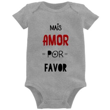 Imagem de Body Bebê Mais Amor Por Favor - Foca na Moda, Cinza, M