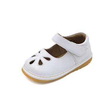 Imagem de Little Mae's Boutique Sapatos Mary Jane Brancos, Pretos, Marrom, Rosa ou Roxo Squeaky para Meninas Crianças, Tênis de Caminhada Ideal para Bebês, Tênis Removível, Branco, 6 Toddler