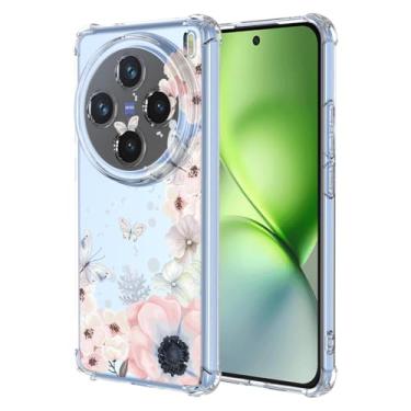 Imagem de RRXSYXL Capa para Vivo X200 Pro 5G com estampa floral transparente, capa macia à prova de choque para Vivo X200 Pro 5G, borboletas florais rosa