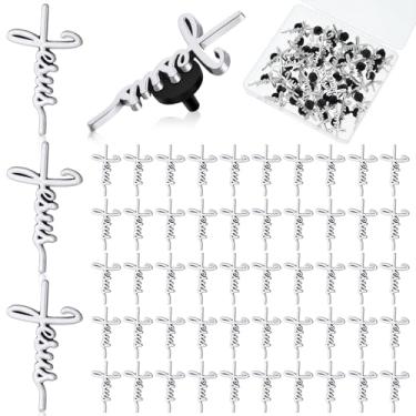 Imagem de Yinkin 50 pinos em massa cruz Jesus cristão lapela broche memorial chapéu unhas para homens mulheres capelão igreja atividades de oração, on size, 100% liga de metal, Sem Pedra Preciosa