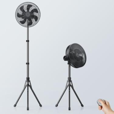 Imagem de Ventilador portátil de 12 polegadas 16000 mAh recarregável, ventilador de suporte de pedestal oscilante automático, altura ajustável, controle remoto, 4 sementes, temporizador, sem fio para viagem