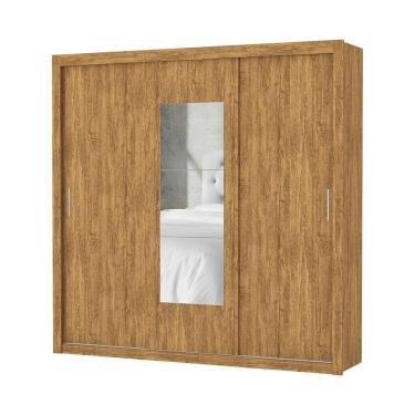 Imagem de Guarda Roupa Roupeiro Clarice 3 Portas De Correr Com Espelho Central 4 Gavetas Carioca Cinamomo