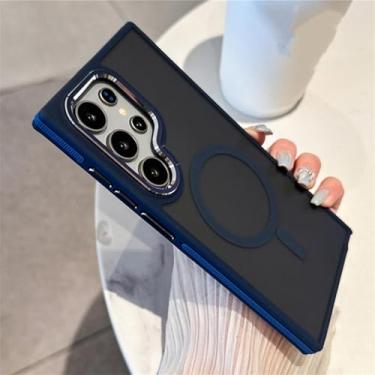 Imagem de HPQWN Para S24 Plus Luxury Matte Magnetic Case Fe Carregamento sem fio Capa à prova de choque (para S24 Plus/azul marinho)