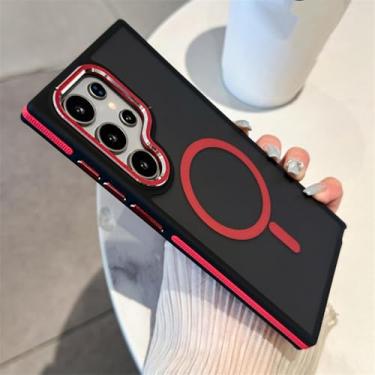 Imagem de HPQWN Para S24 Plus Luxury Matte Magnetic Case Fe Carregamento sem fio Capa à prova de choque (para S24 Plus/vermelho)
