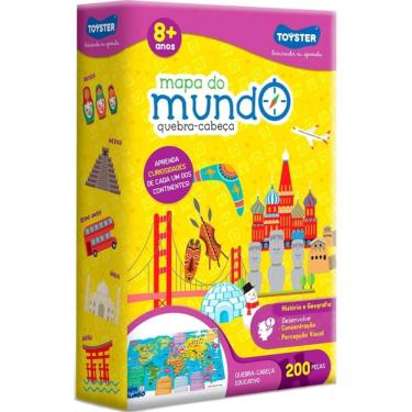 Imagem de Quebra-Cabeça Infantil Mapa do Mundo com 200 Peças - Toyster