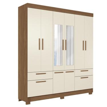 Imagem de Guarda-roupa 8 Portas 4 Gavetas com Espelho Mdp Curitiba Jatobá/ Areia