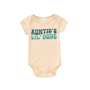 Imagem de CM C&M WODRO Body para bebês recém-nascidos Aunties Lil Dude macacão divertido infantil verão tia roupas de bebê presente 0-18 meses, Bege, 0-3 Months