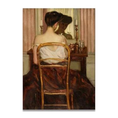 Imagem de Myself In The Mirror Impressão em tela decoração de casa para sala de estar para quarto banheiro decoração de parede de retrato feminino pintura de parede vintage impressões de arte decoração de