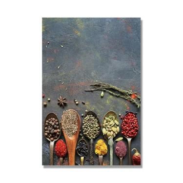 Imagem de Arte de parede colorida em tela para especiarias e colher de tempero | Decoração de cozinha vintage | Arte moderna para casa e sala de jantar (especiarias mistas 42). 40 x 60 cm - 15,8 x 23,7 pol. Sem