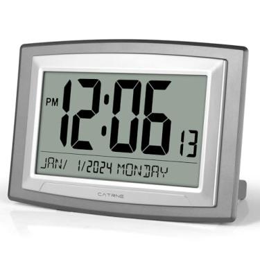 Imagem de Catrne Relógio De Parede Digital Com Ajuste Automático, Operado Por Bateria, Tela Grande, Dia, Data, Ou Mesa, Calendário, Despertador Para Quarto, Sala Estar, Escritório