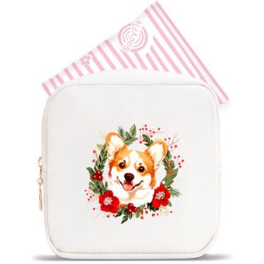 Imagem de BJDAMAI Mini bolsa de maquiagem, linda bolsa de cosméticos portátil com zíper para meninas adolescentes e crianças, pequena bolsa de armazenamento para almofada higiênica, moeda, batom, joias!, Corgi