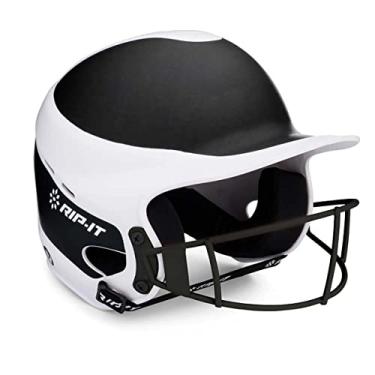 Imagem de RIP-IT Capacete De Rebatidas De Softball Vision Pro Com Máscara Facial, Fosco, Preto Bicolor M/G, Equipamento Esportivo Leve Para Mulheres