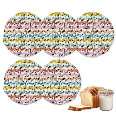 Imagem de Tampas de pote para iniciantes Sourdough, pacote com 5 tampas reutilizáveis de notas musicais para potes de 7 a 10 cm, ideal para kefir de kombucha ou fermentação de queijo