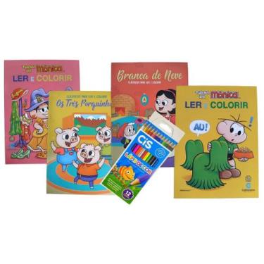 Imagem de Kit 4 Livretos Para Ler e Colorir + Caixa de Lápis de Cor 12 Cores - C