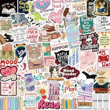 Imagem de 120 pçs adesivos de livros para Kindle, adesivos de leitura de livros adesivos fofos de vinil à prova d'água garrafa de água decalques românticos para laptops leitores de e-books