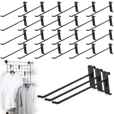 Imagem de 60 ganchos de parede de grelha, visor de parede de grade de 25 cm para painéis de grade, ganchos resistentes de carga de 9 kg para acessório de parede de grade, gancho de metal para loja de varejo