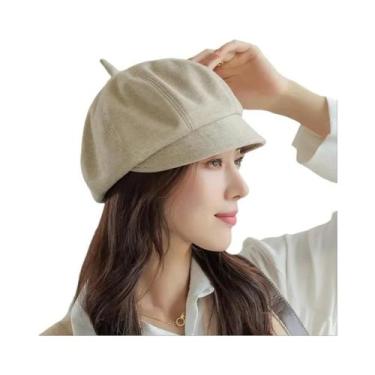 Imagem de Boina Octógono Feminina - Estilo Coreano Retrô - Cores Sólidas - Outon
