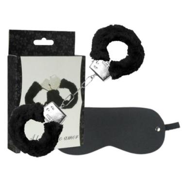 Imagem de KIT Algemas Preta + Venda Tapa Olhos Preta Couro - Bondage - BDSM - Sa