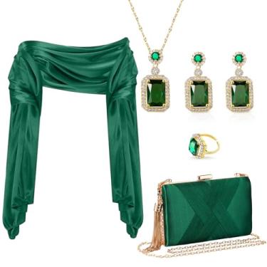 Imagem de Jadive 5 peças de bolsas de noite para mulheres, conjunto de joias de cetim xaile, brincos para noite, colar para vestidos de noiva, formatura, noite, festa, acessórios vintage para banquetes