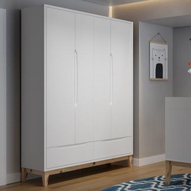 Imagem de Roupeiro Infantil 4 Portas Amor Perfeito Divicar Móveis Branco Acetinado/natural
