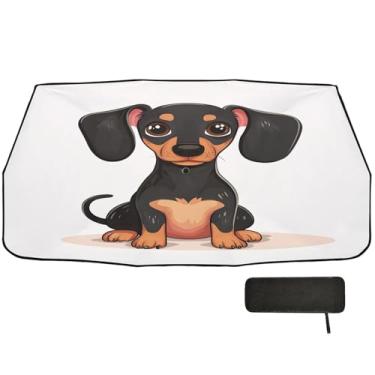 Imagem de Dachshund fofo bloqueador solar de carro para pára-brisa protetor solar para carro 147 x 75 cm guarda-chuva de sombra de carro