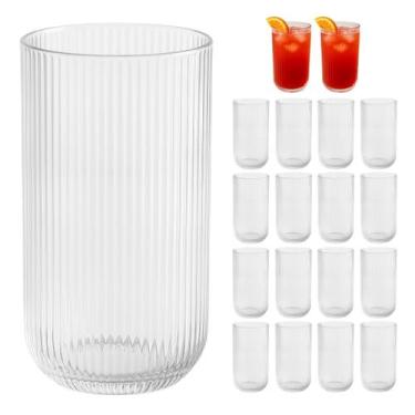 Imagem de Kit 18 Copo De Vidro Desenho Canelado 450ML Drink Suco Agua - Dona Lau
