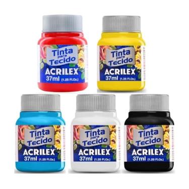 Imagem de Kit Tinta Para Tecido Fosca Acrilex 5 Cores 37ml Artesanato – Fixação a Frio e Alta Cobertura Com Acabamento Fosco, Alta Cobertura E Fixação A Frio, Este Kit É A Escolha Perfeita Para Quem Busca Qualidade