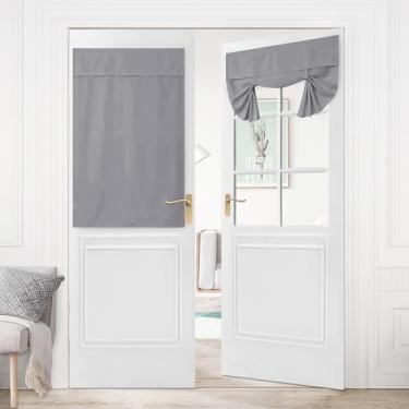 Imagem de Hiasan Cortina de porta francesa para escurecimento de sala de linho, privacidade, isolamento térmico, persiana e cortinas para quarto de vidro, L 132 x C 101 cm, 1 painel, cinza