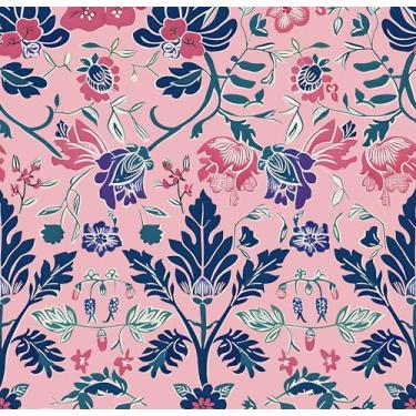 Imagem de Papel de parede floral rosa azul Peel and Stick Boho Mural de parede 43 x 38 cm papel de contato vintage vinil removível moderno papel de parede para armário de cozinha paredes gaveta loker