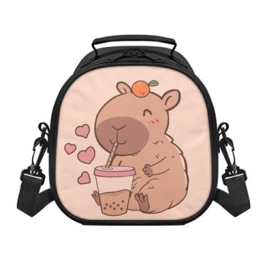Imagem de Cugasmaru Lancheira Capybara infantil com isolamento, com alça, lancheira escolar para meninas, reutilizável, à prova de vazamento, bege, bolsa de lanche, lavável, sacola térmica para meninos