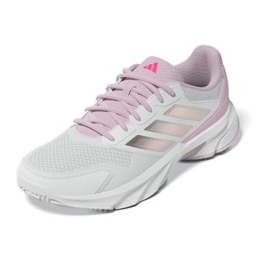 Imagem de adidas Tênis feminino Courtjam Control 3, Branco/prata metálico/rosa lúcido, 37