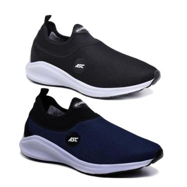 Imagem de Kit 2 Pares Tênis Ortopédico Unissex Ascension | Estilo Meia, Sem Cadarço – Leve, Confortável, Calce Fácil | Para Caminhada, Academia e Uso Diário (Marinho e Preto, BR, Adulto, Numérico, 38)