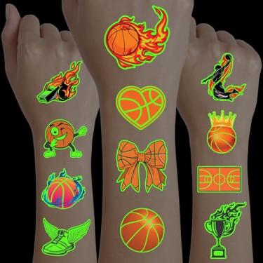 Imagem de Basquete que brilha no escuro + tatuagens temporárias pré-cortadas - 96 peças - jogo esportivo MVP olímpico - adesivos temáticos para suprimentos de festa de aniversário infantil, decorações