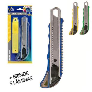 Imagem de Estilete Profissional com 5 Lâminas de Brinde Extra Cores - 123 Útil