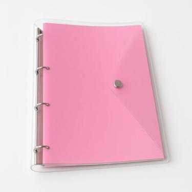Imagem de Fichário Argolado Pasta Organizadora 4 Argolas Rosa Transparente Fechamento com Botão (Só Capa)