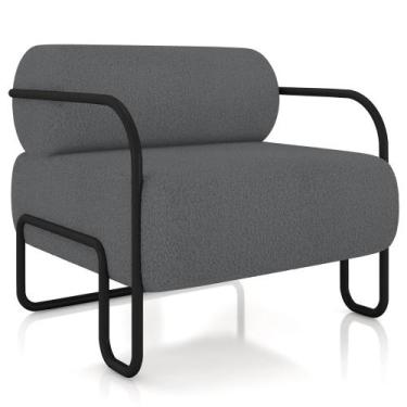 Imagem de Poltrona Decorativa Pés Industrial Moscou K01 Bouclê Cinza - Lyam Deco