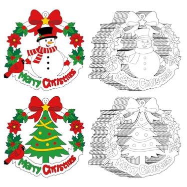 Imagem de Sereliy 24 peças de artesanato para colorir de Natal para crianças, pinte seu próprio artesanato de Natal, guirlanda de Natal de papel DIY para atividades em sala de aula, jogos de Natal. (Natal 24)