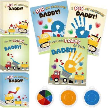 Imagem de AmazingSpark 33 peças DIY Kit de artesanato do Dia dos Pais almofadas de tinta para crianças, cartões comemorativos com blocos de carimbos redondos, presentes artesanais de criança para pai para