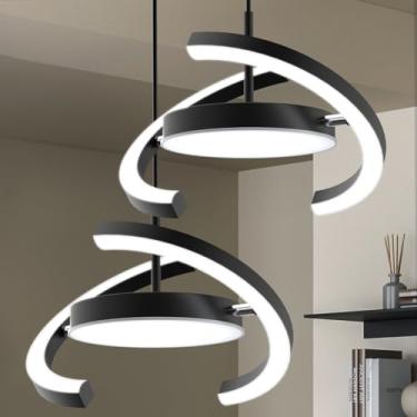 Imagem de FIMEI Luminárias Pendentes De Led Saturn, Pacote Com 2, 3000-6000K, Reguláveis, Ajustáveis, Design Em Anel, Para Sala Jantar, Cozinha, Ilha, Entrada, Quarto, Hall Preto