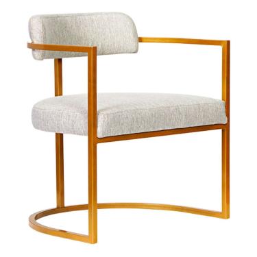 Imagem de Cadeira Estofada Porto Para Sala Base Em Aço e Assento Estofado Linho e Marfim Dourado - EdeCasaMoveis