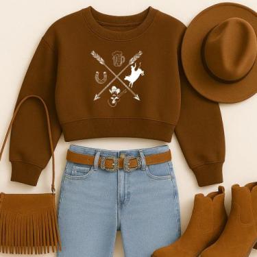 Imagem de Cropped Moletom Country Estampa Flechas Country Chapéu Ferradura Girl 