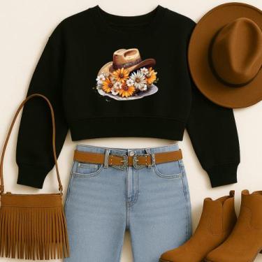 Imagem de Cropped Moletom Country Estampa Chapéu Florido Modinha Estilosa Gringa