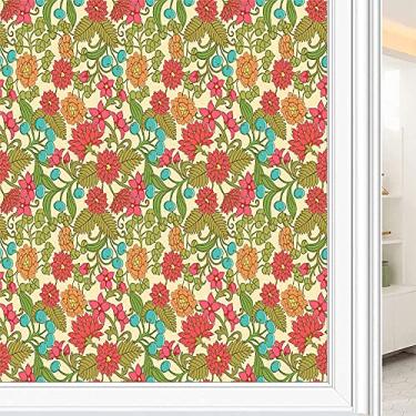 Imagem de Película de janela de privacidade de flores, textura de estilo floral, filme de vidro para sala de estar e escritório em casa, L90 x C 190 cm