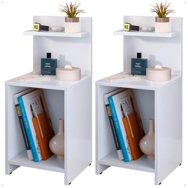 Imagem de Mesa Cabeceira Fantasy Nicho Porta Objetos Prateleira Organizadora Mesinha Lateral Decoração Quarto Branco - Lojas RPM