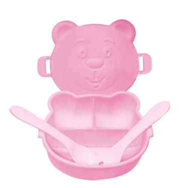 Imagem de Kit Refeição Pote Ursinho C/ Divisórias+Talheres Bebê&Mamãe - Monte Lí