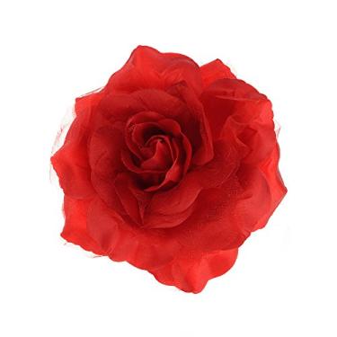 Imagem de NYFASHION101 Feminino Prendedor Multifuncional De Flor Rosa Pétala Broche De Alfinete De Cabelo, Um Tamanho Vermelho